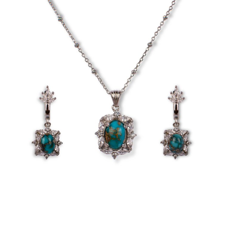 نیم ست فیروزه نیشابور نقره مدل آرکانا