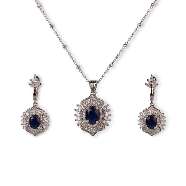 نیم ست یاقوت کبود نقره مدل ماژستی