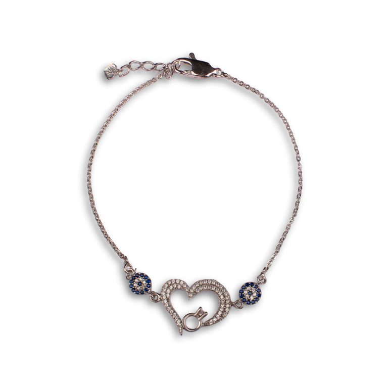 دستبند قلب جواهری نقره