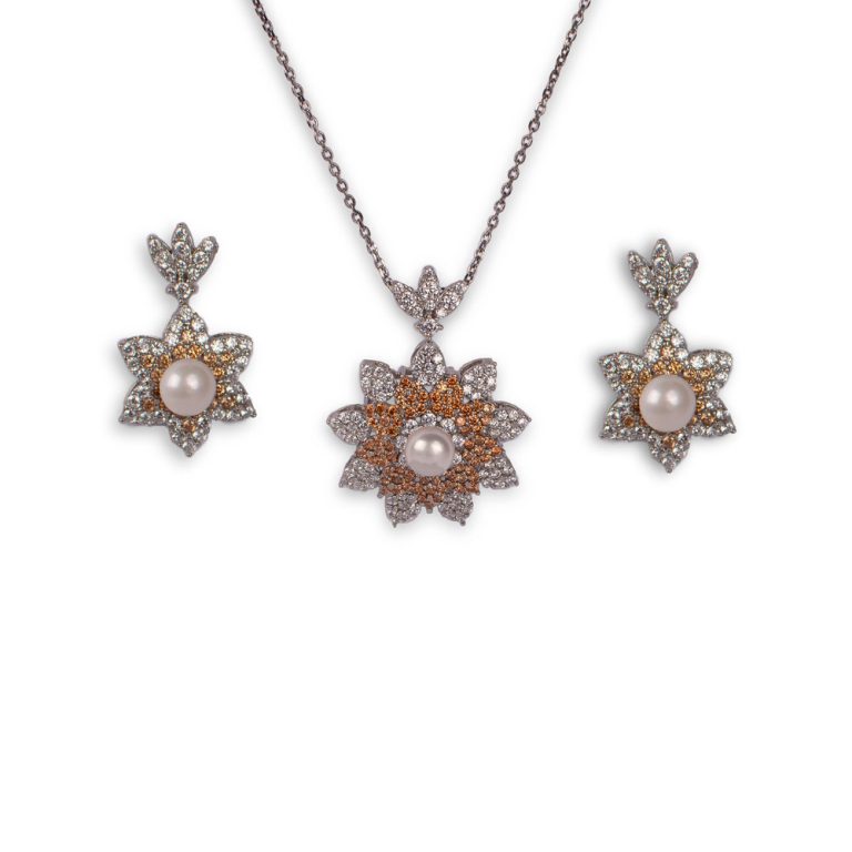 نیم ست جواهری دو رنگ مدل مروارید