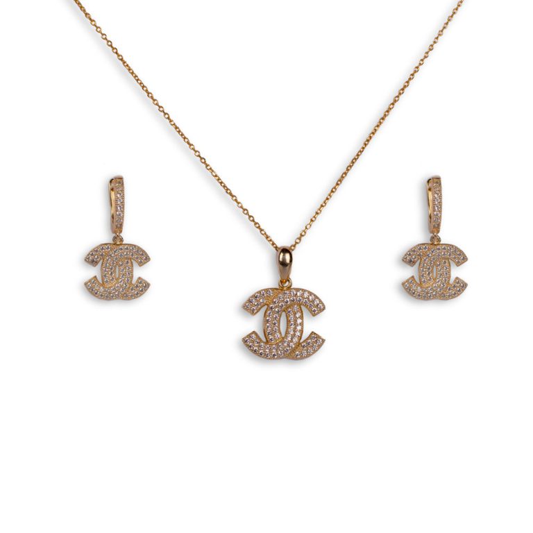 نیم ست طلایی نگین دار طرح شنل