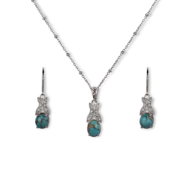 نیم ست فیروزه نقره ای مدل بلندآرا