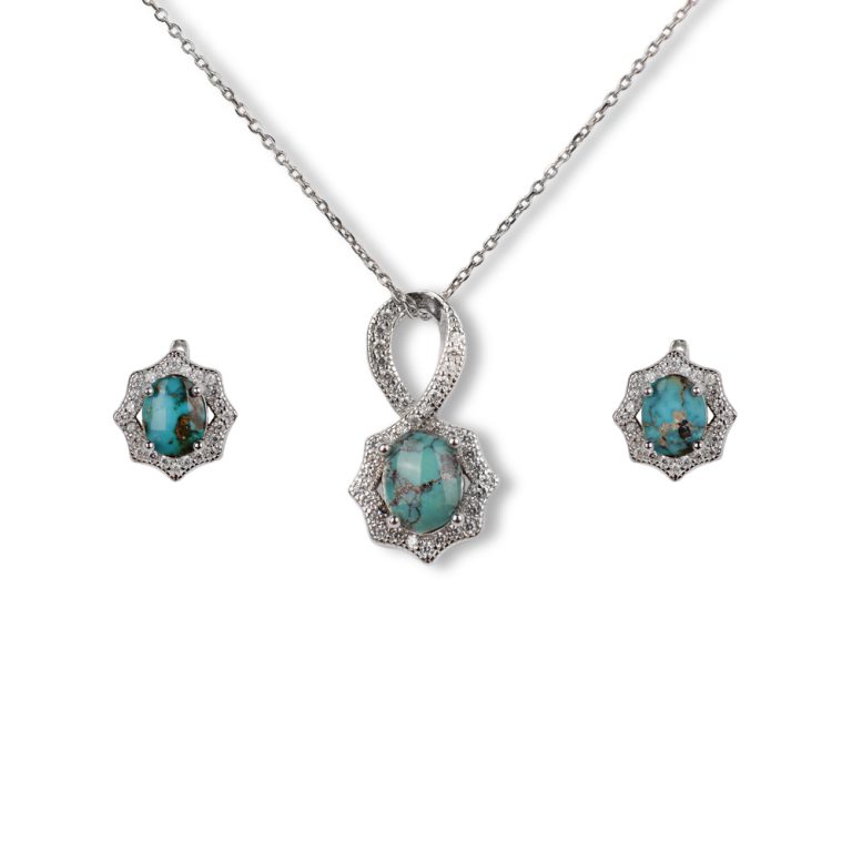 نیم ست فیروزه نقره ای مدل پرفکتینو