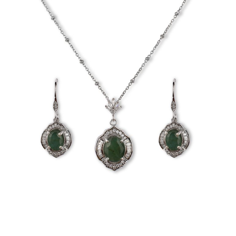 نیم ست زمرد نقره مدل هما