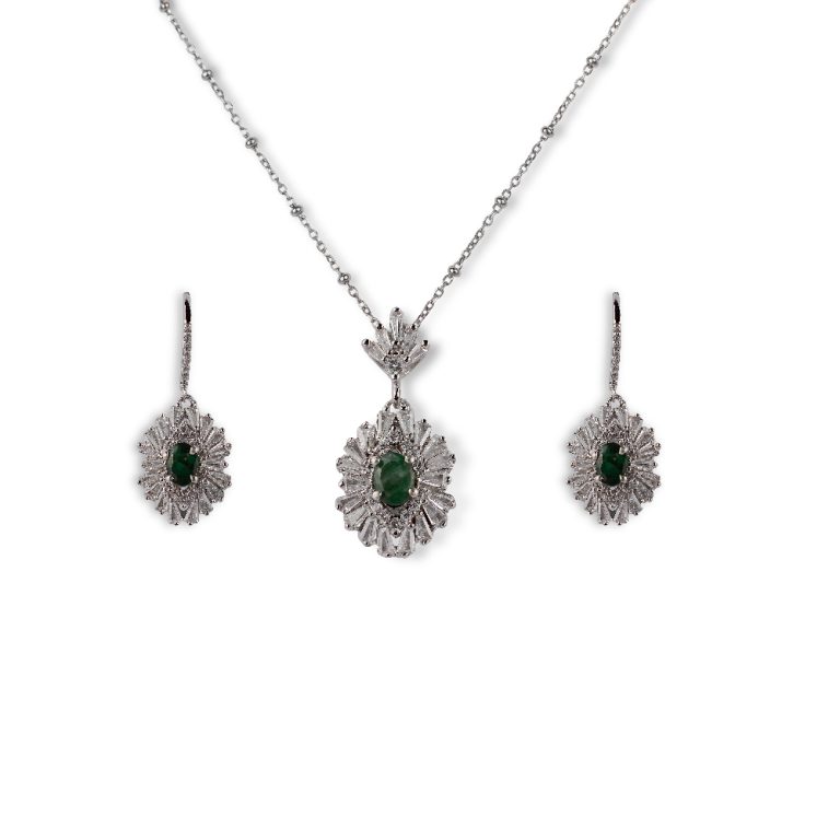 نیم ست زمرد نقره مدل گرین کریستال