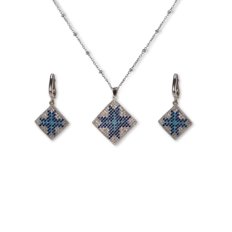 نیم ست جواهری نقره مدل مهتاب