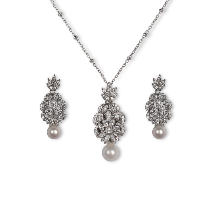 نیم ست مروارید نقره مدل صدف