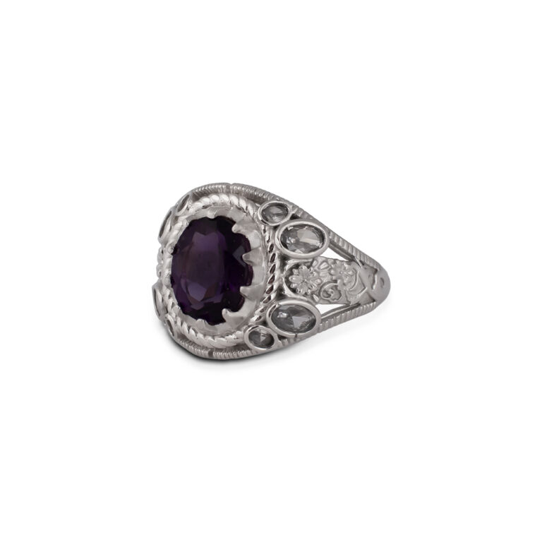 انگشتر آمیتیست مردانه نقره مدل کایا