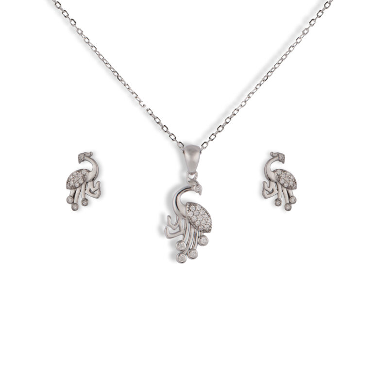 نیم ست مینیمال نقره مدل طاووس