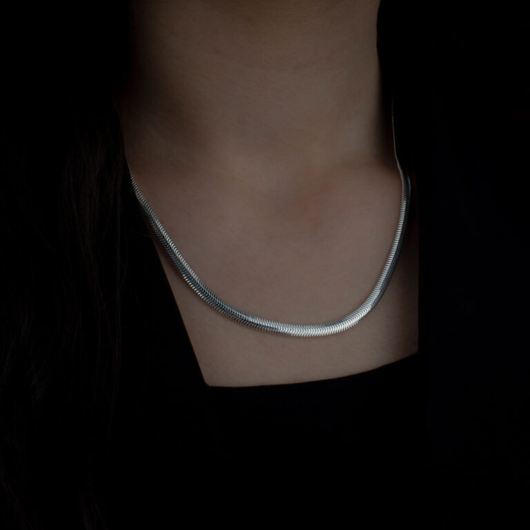 گردنبند اسپرت نقره مدل هرینگبون پهن